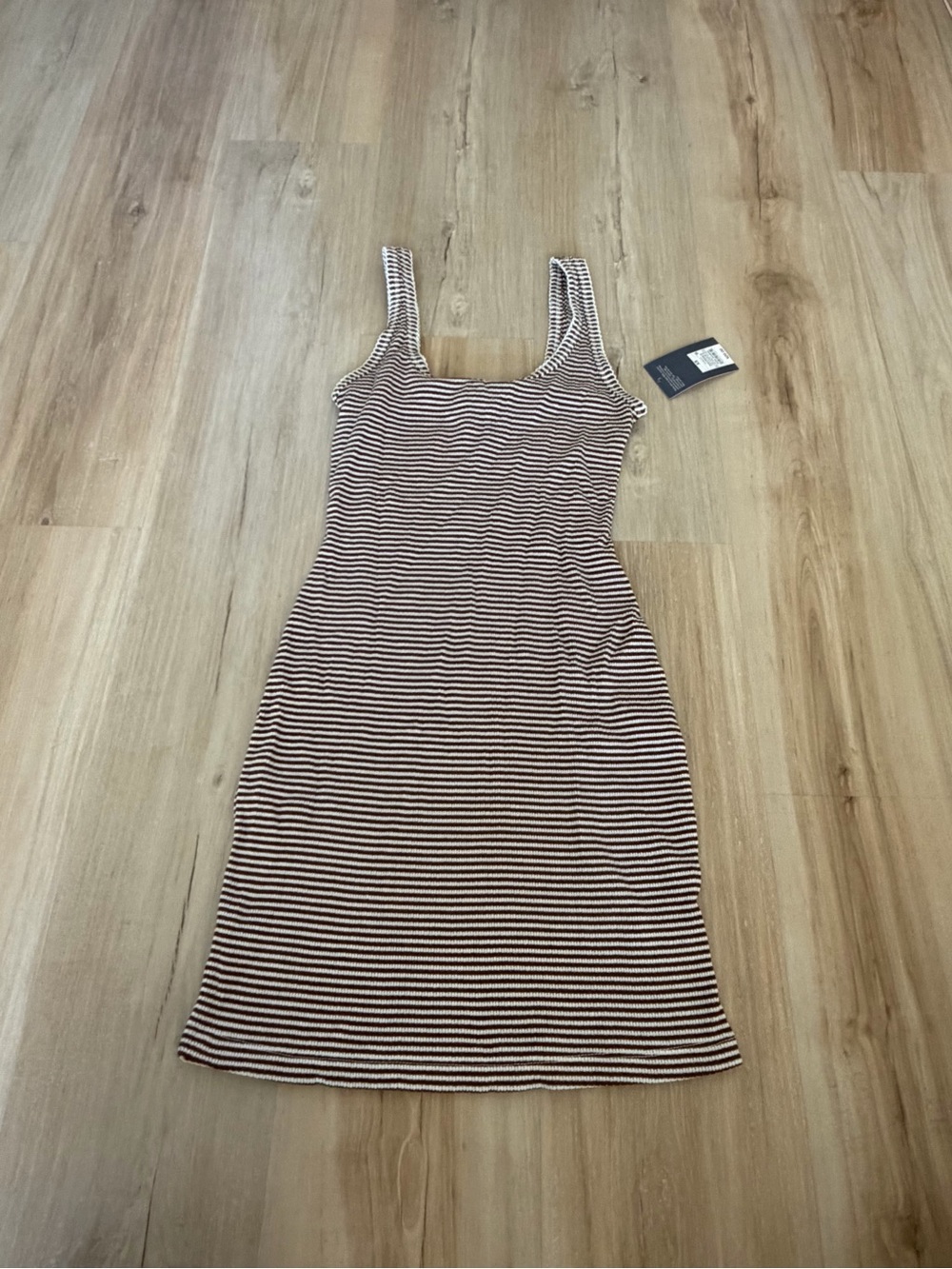 Abercrombie & Fitch Brown and White Striped Scoop Neck Midi Dress